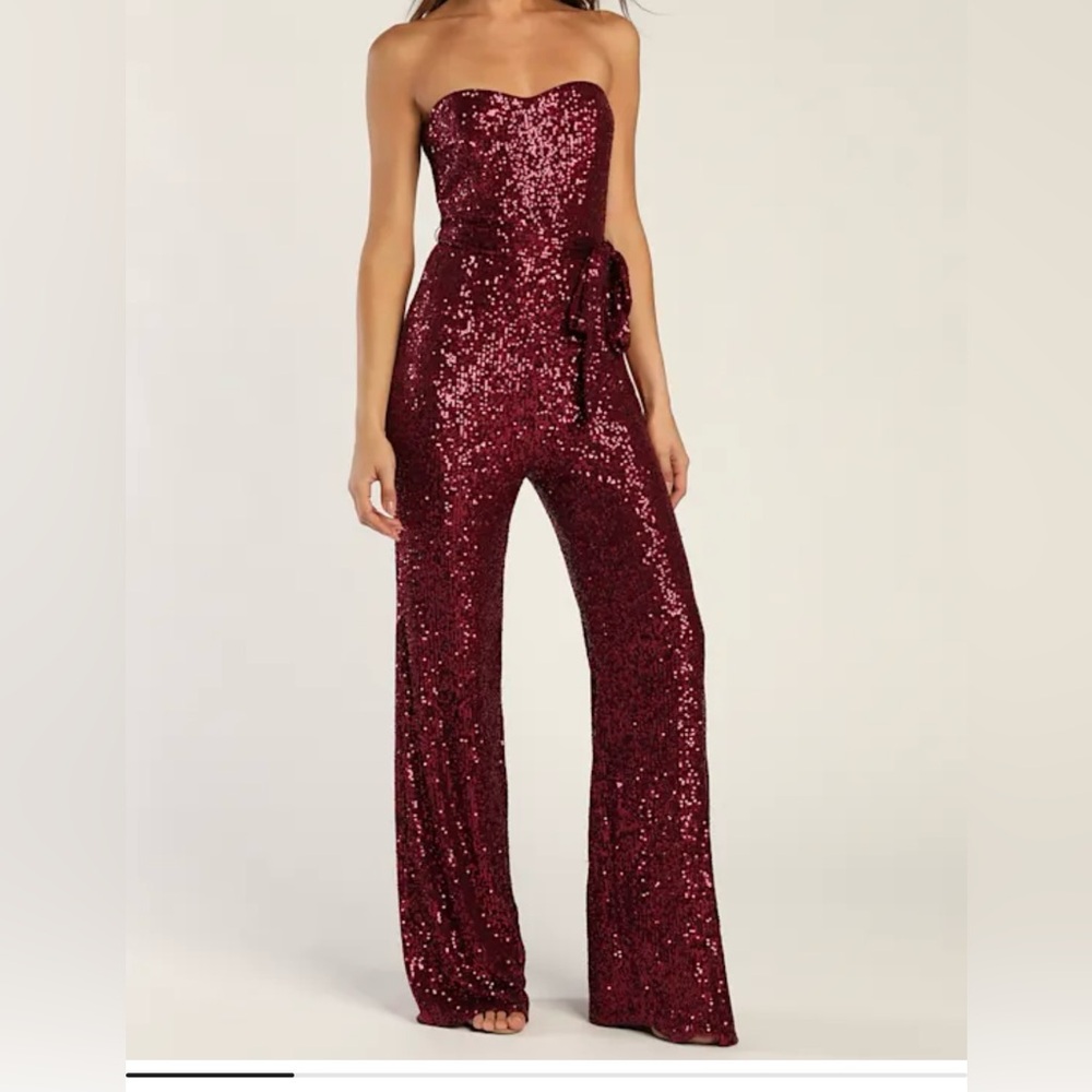 Lulu's Burgundy Sequin Glam Jumpsuit